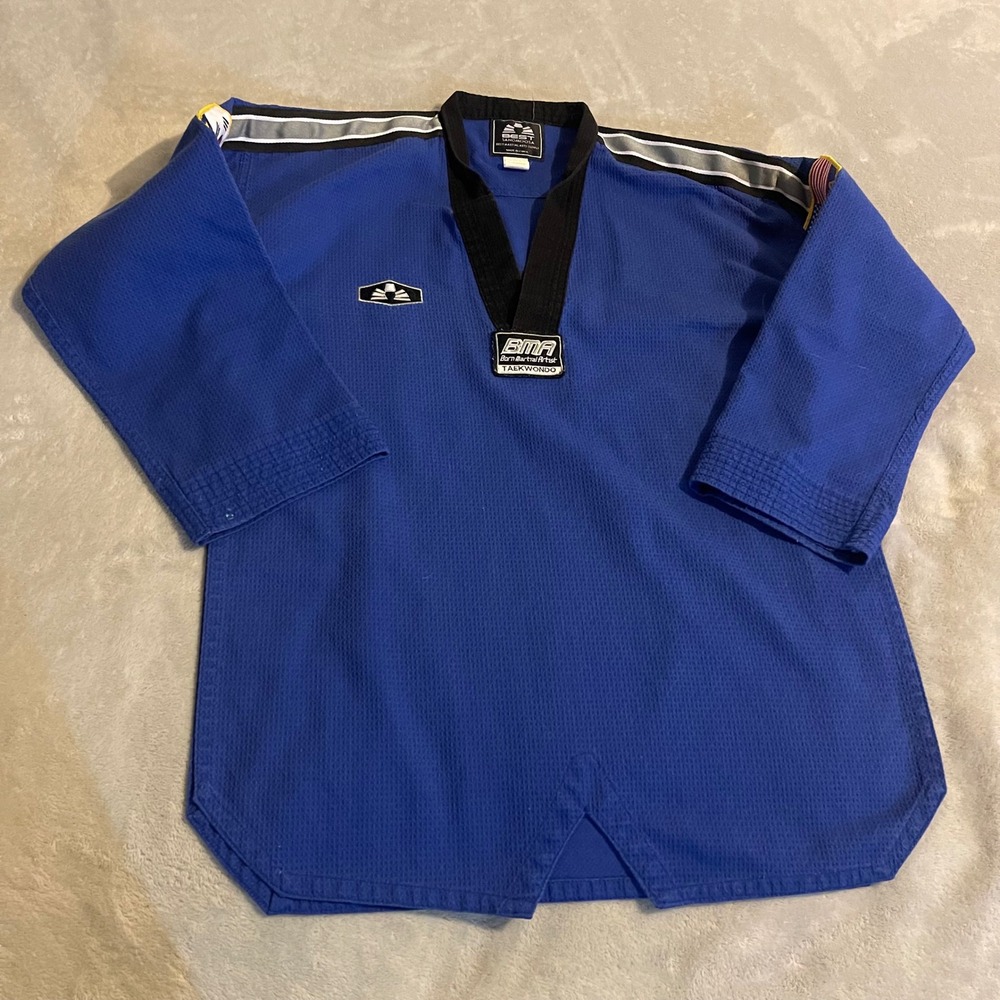 BMA Best Sangmoosa Taekwondo Uniform Gi USWC Black Belt Club Size 4 Blue MMA